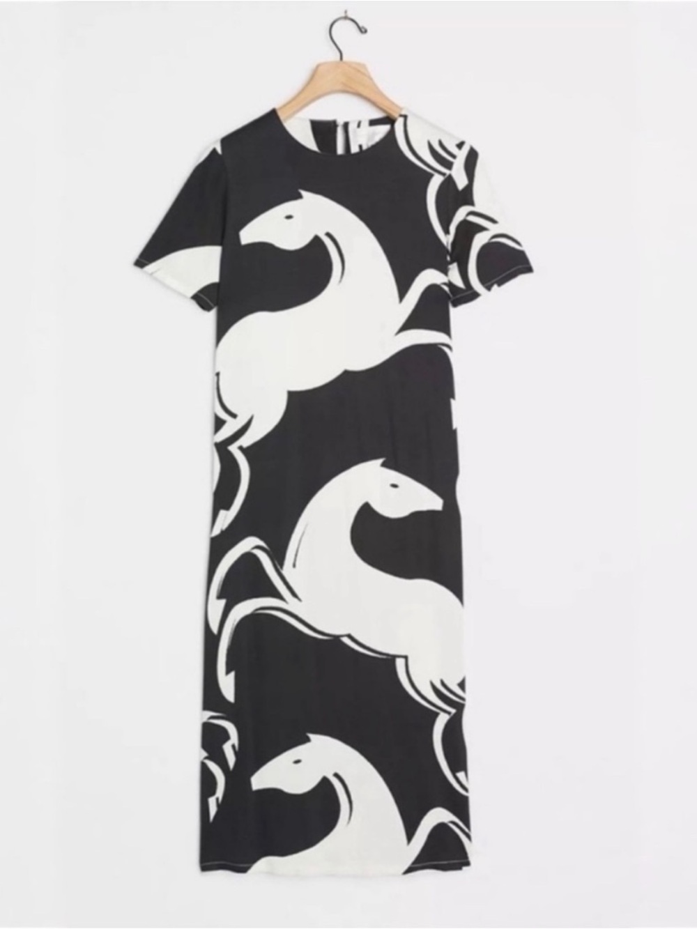 Corey Lynn Calter, Caballos Midi Dress. Graphic Horse Print. Black/White. Size M - Picture 6 of 12
